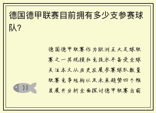 德国德甲联赛目前拥有多少支参赛球队？